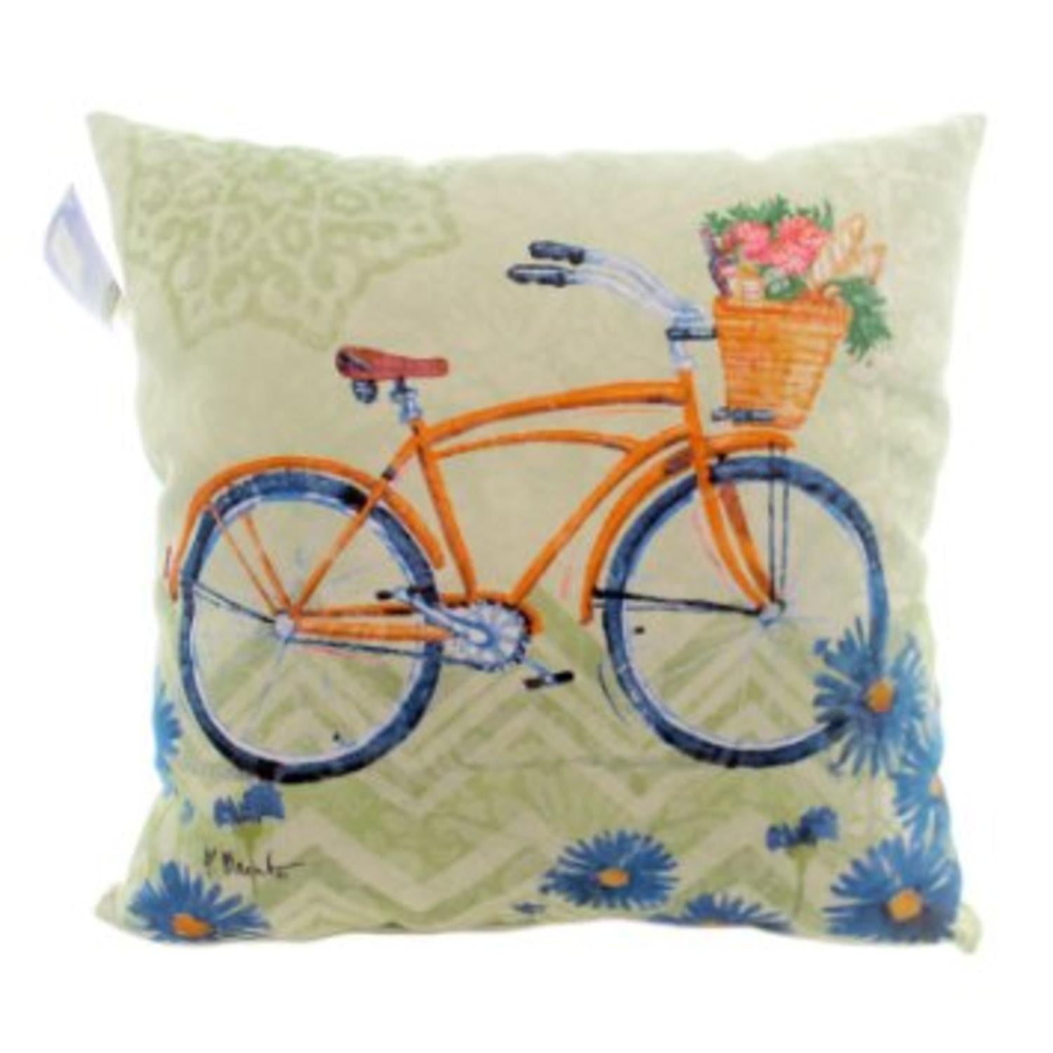 18" Decorative MultiColor Bicycle Square Outdoor Throw Pillow Polyester Down Filler Walmart