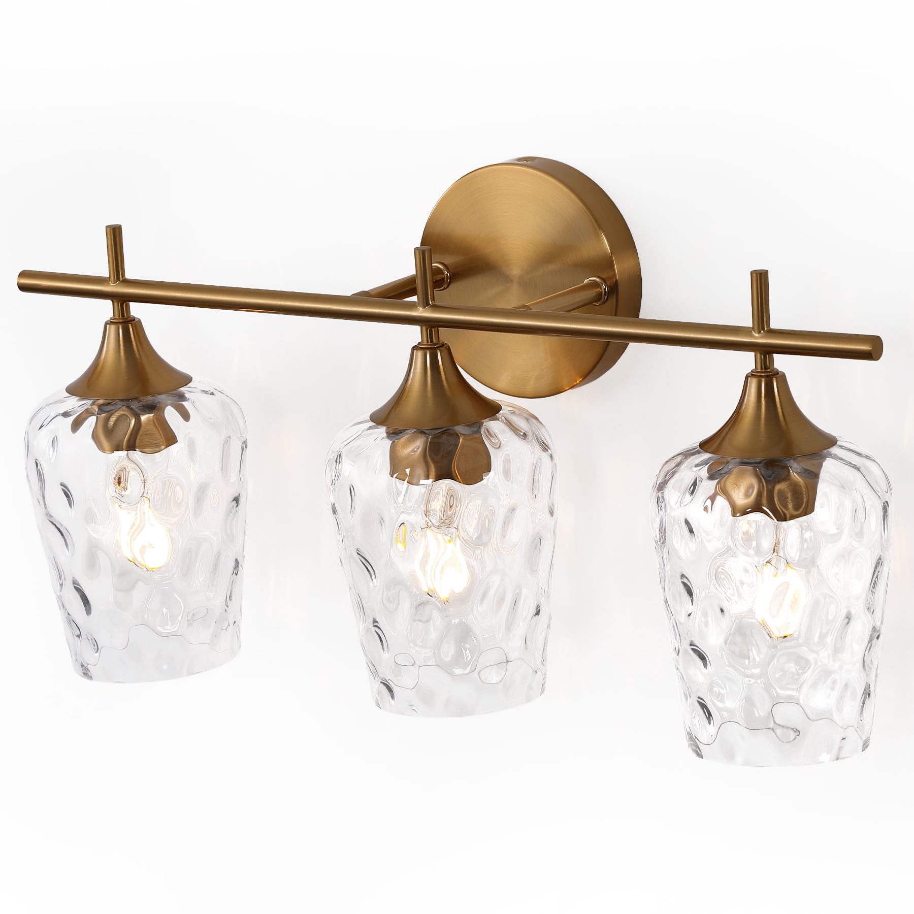 Fnova 3-Light Bathroom Vanity Light, Water Ripple Hammered Glass Shade, Damp Rated Bathroom Wall Light Fixture for Bathroom Vanity Mirror Bedroom Hallway Living Room