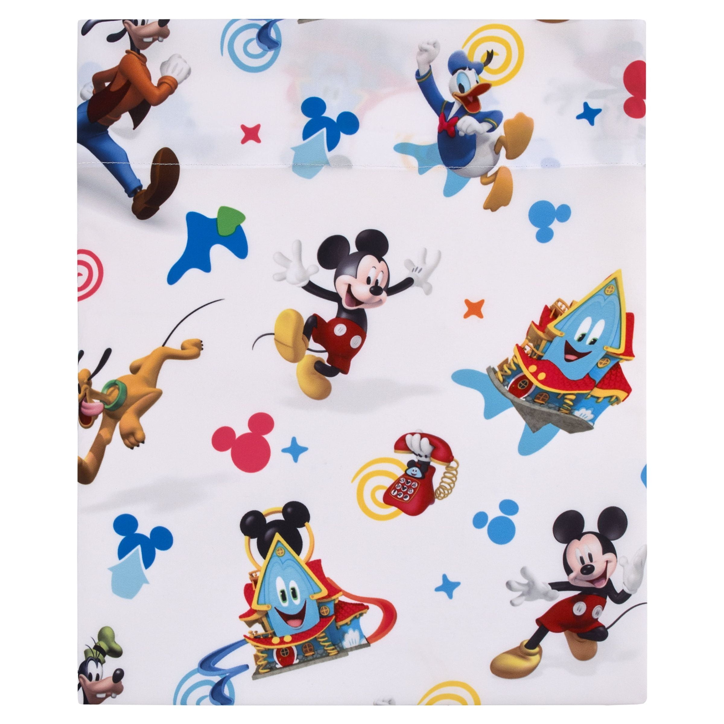 Disney Mickey Mouse 4pc Toddler Bedding Set, "Mickey Fun House", Blue, Green, Red, Toddler Boy