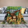 thumbnail image 2 of JEUXUS Jungle Animal Throw Blanket, Cozy Flannel Animal Blanket for Kids, Soft Jungle Blanket with Giraffe Elephant Lion Print, Fuzzy Safari Zoo Blankets for Teen Child Girl Boy Gift Sofa, 2 of 6