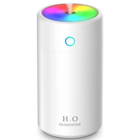 

Humidifier Mini USB Air Humidifier 400Ml with Colorful Night Light Auto Power Off for Home Car Bedroom Office White