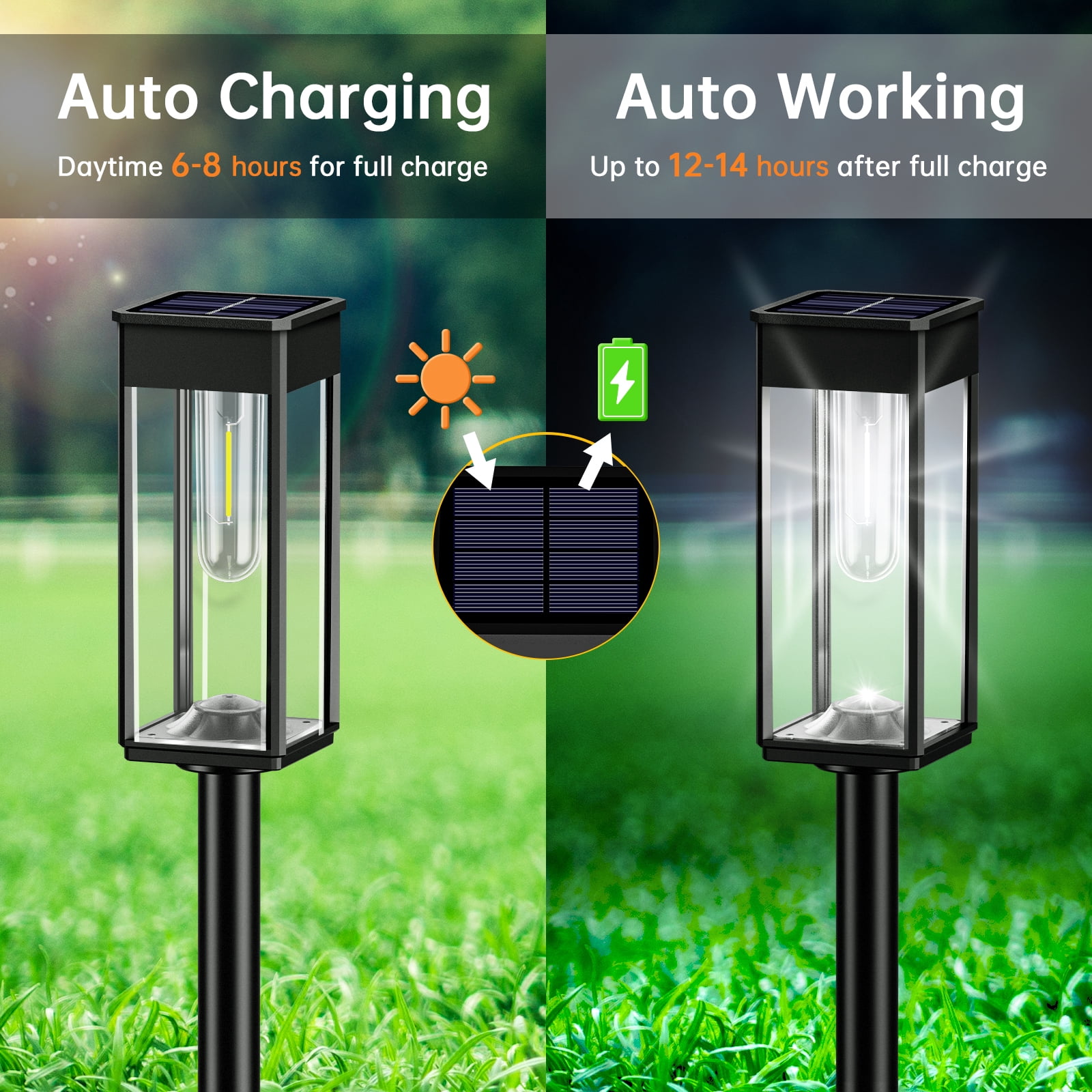 BITPOTT Solar Pathway Lights Outdoor 6 Pcs Cool White Solar Powered Landscape Lighting for Yard Walkway