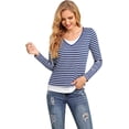 thumbnail image 1 of Camisas casuales de manga larga a rayas de punto elástico para mujer 2 en 1 blusa de otoño túnica TopsJeans Blue StripeSmall, 1 of 5
