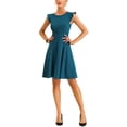 thumbnail image 2 of INSPIRE CHIC Women's Evening Dress Ruffle Cap Sleeve Zip Front A-line Cocktail Dress Peacock Blue XS, 2 of 5
