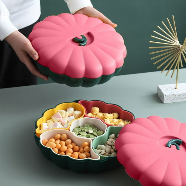 Organizador de caja de caramelos de calabaza con tapa | Bandeja de plástico multicapa para frutas secas | Soporte para palillos extraíble | Centro decorativo | Almacenamiento de aperitivos festivos