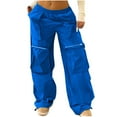 thumbnail image 2 of Lydiaunistar Womens Casual Elastic Waist Loose Long Pants with Zipper Pockets, Solid Color Lightweight Polyester Comfy Lounge Travel Work Home All Seasons Blue, 2 of 6