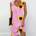 thumbnail image 2 of Uaswgudfs Sleeveless Sunflower & Heart Accent Midi Dress - Summer Dresses for Women 2025 Casual Sundress with Stretch Fabric & Buckle Strap Detail Pink M, 2 of 5