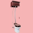 thumbnail image 3 of High Tank Pull Chain Round Toilet Wooden Top Entry White Porcelain Bowl 1.6 GPF Renovator's Supply, 3 of 8