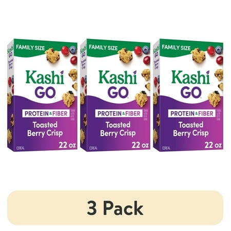 (3 pack) Kashi GO Breakfast Cereal, Protein Cereal, Family Breakfast, Family Size, Toasted Berry Crisp, 22oz Box (1 Box)