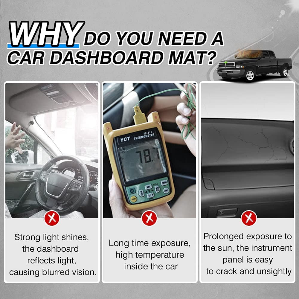 Canvcle Dash Cover for Dodge Ram 1500 2500 3500 1998-2001 Dashboard Cover Mat Non-Slip Pad Carpet Sunshield Protector