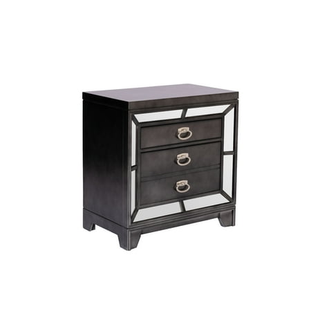Classic 2 Drawer Night Stand, Mirror Trimming Gunmetal Color