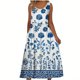 thumbnail image 2 of Bajo Vestido Pantalones Cortos Mujeres Casual Cuello Redondo Impresión Bolsillos sin Mangas Vestido Vestido Corto para Mujeres Verano Moda de Poliéster, 2 of 5