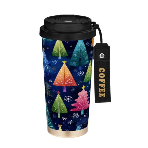 500ml Double-Wall Vacuum Insulated Tumblers Stainless Steel Coffee Tumbler with Ceramic Coating Colorful Christmas Trees Pattern