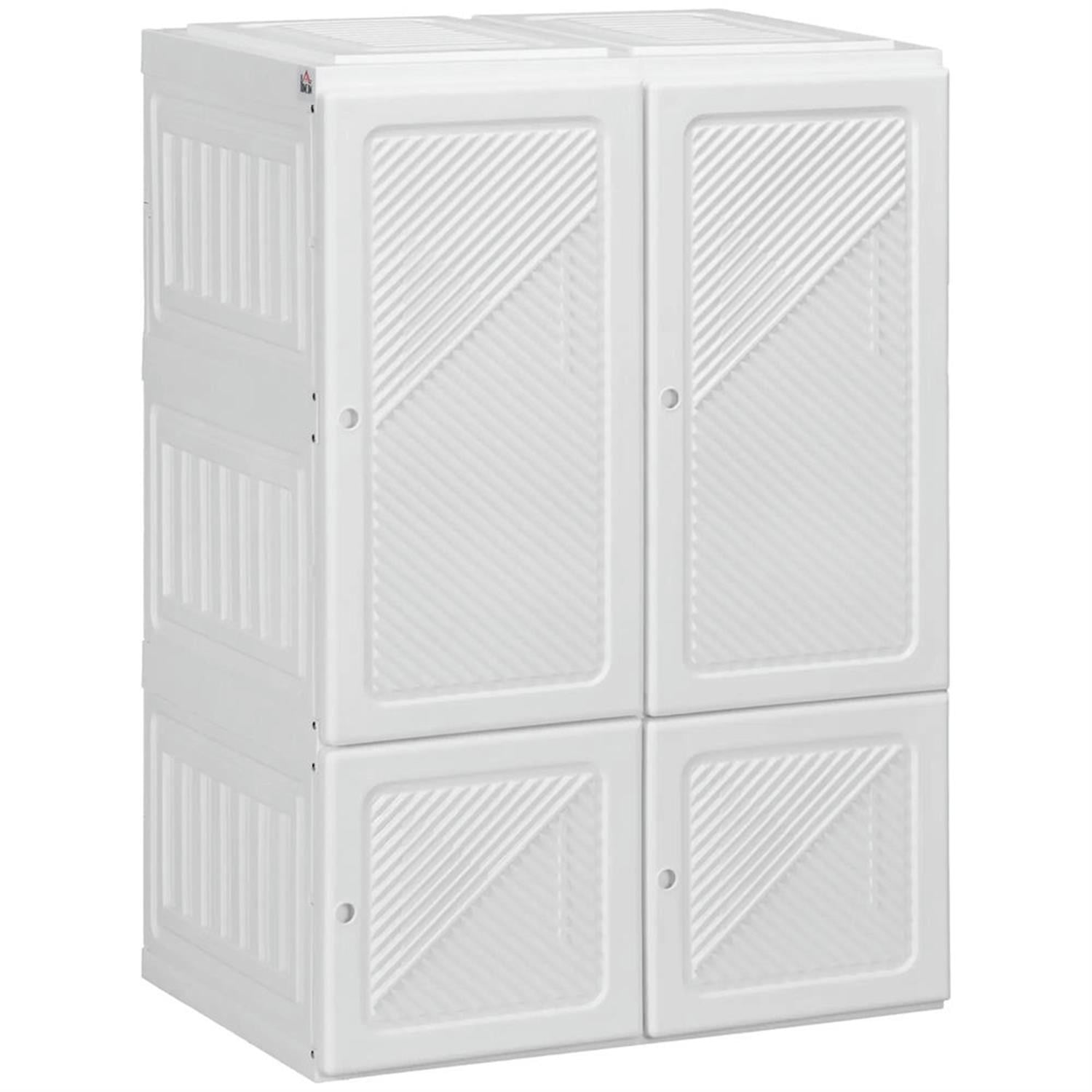Demi Bonn Portable Floor Cabinet, Folding Bedroom Armoire with 6 Cube Compartments and Magnet Doors, Freestanding Clothes Storage Unit, White