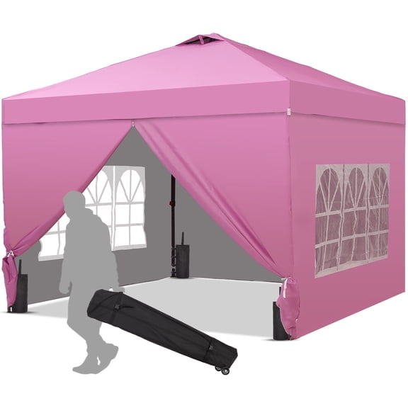 Wesfital 12x12 Pop Up Canopy with 4 Sidewalls, Portable Outdoor Canopy Tent with Carrying Bag, Adjustable Height, Water-Resistant, UV Protection, Easy Setup Canopy for Events, Parties, Camping, Pink