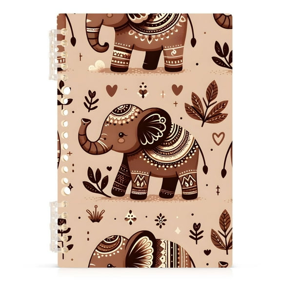 Brown Boho Elephants Spiral Journal Notebook College Ruled Notebook 8.3" x 5.7" A5 Lined Thick Paper Page