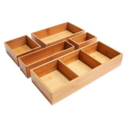 Seville Natural - New Seville 5 Piece Bamboo Organizer Boxes Natural (Assorted Sizes), Material: Bamboo Care and Cleaning: Wipe Clean with a Dry Cloth By Seville Classics