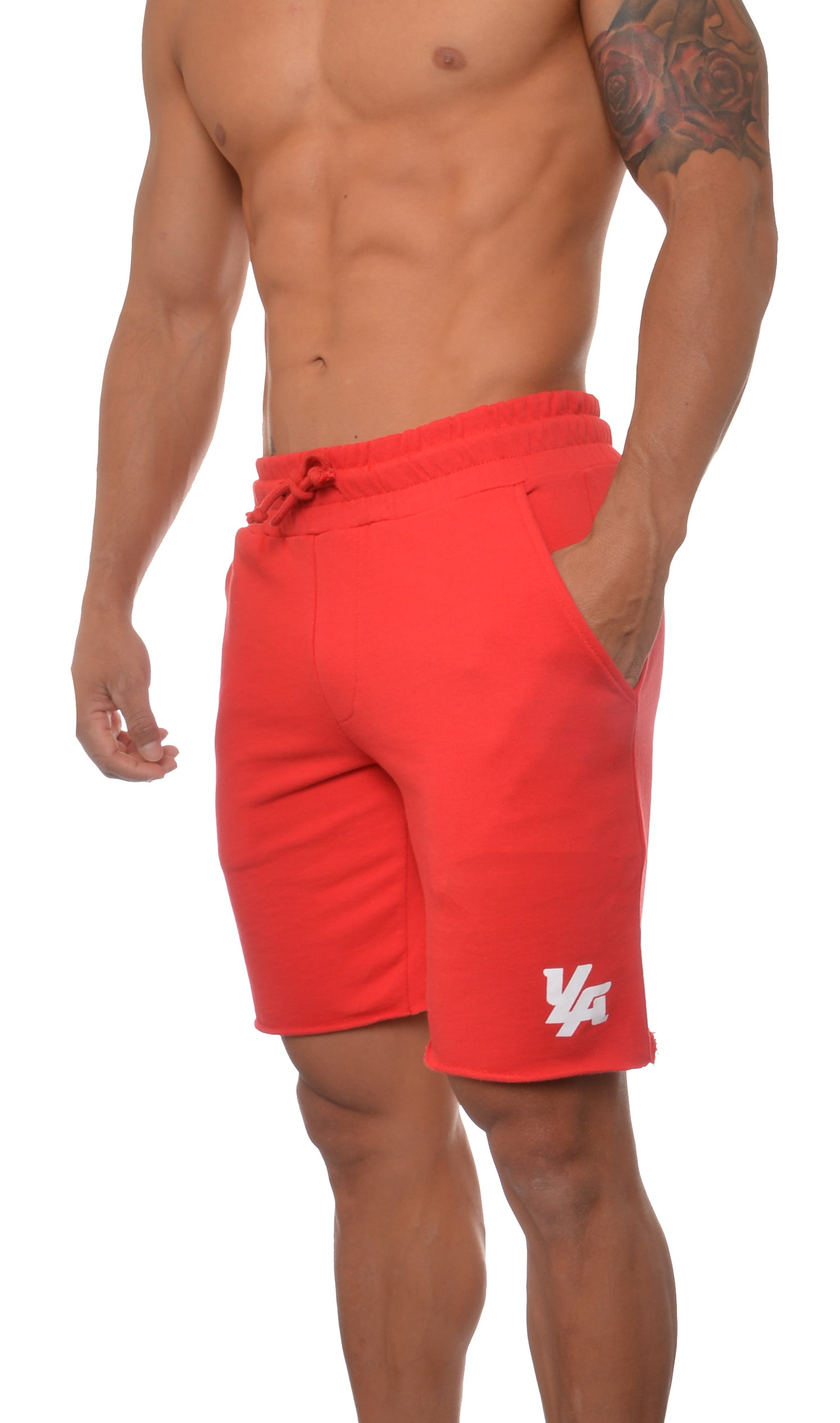 YoungLA Youngla Men's French Terry Solid Long Everyday Casual Activewear Workout Sweats Shorts