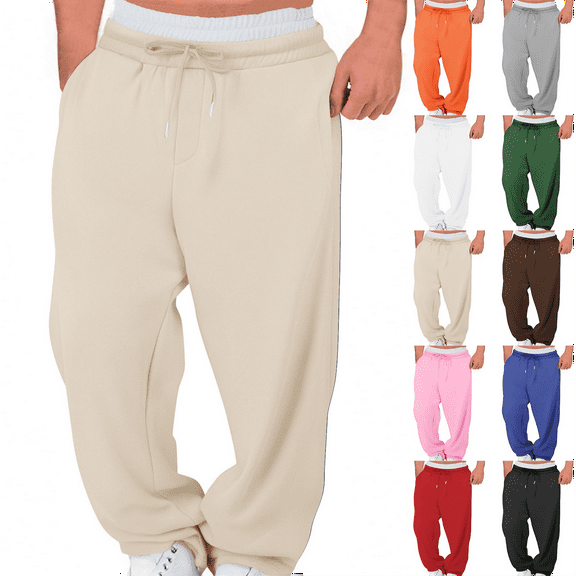 Sweatpants Men and Women Trousers with Pockets Drawstring Elastic Waist Fake Double-Layer for Men Straight Leg Pants Running Gym Casual