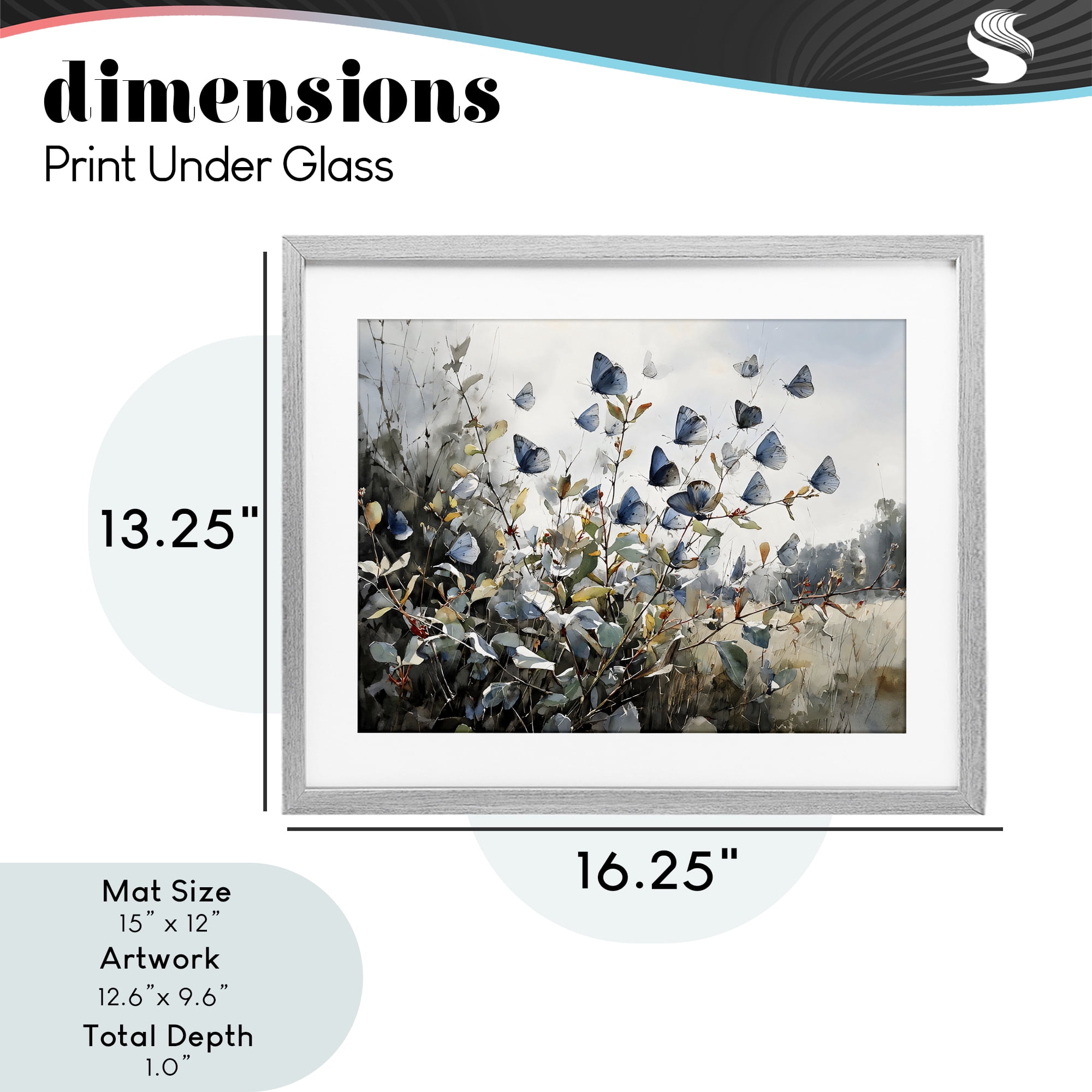 Stupell Industries Blue Butterflies Among Meadow Leaves Gray Framed Print Under Glass, design by Franklyn Gregory