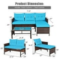 thumbnail image 6 of Costway 3PCS Patio Wicker Rattan Sofa Set Outdoor Sectional Conversation Set Turquoise, 6 of 12