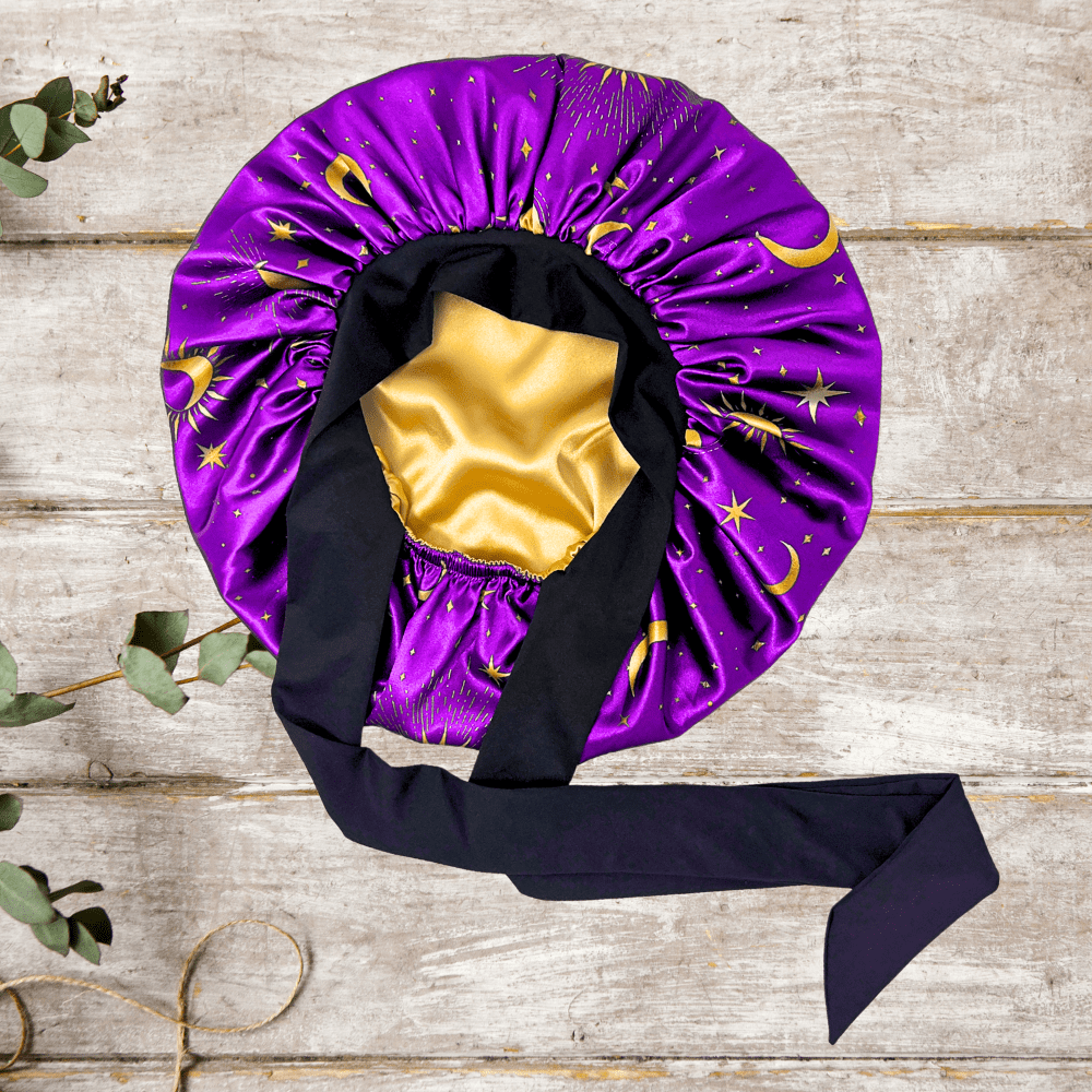 Prince Hair Company Large Silk Infused Satin Bonnet, Reversible Celestial Sleep Cap for Long Hair