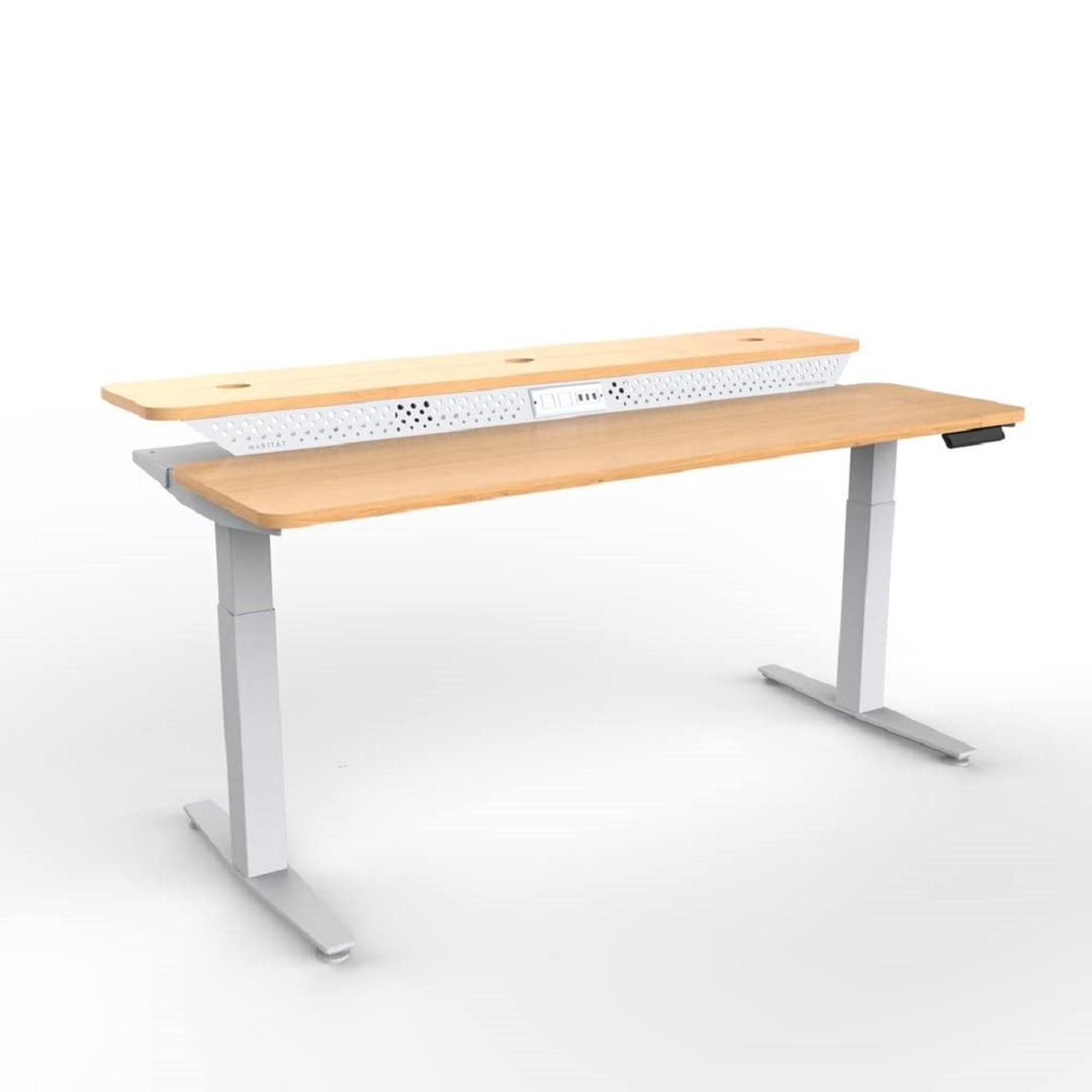 Versadesk Powerlift Electric Standing Desk, Split-Level, Height Adjustable Sit-to-Stand, Dual Motor with Memory, Ergonomic Desk, | Maple, ( 60 x 30 )