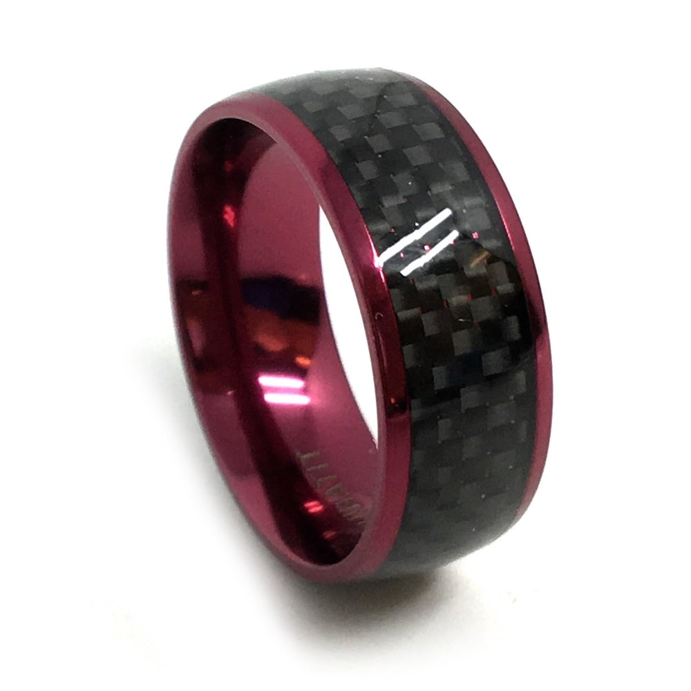 TJ&CO. 8mm Red IP High Polished Titanium Ring with Black