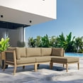 thumbnail image 2 of Lounge Sectional Sofa Set, Brown Natural, Teak Wood, Outdoor Patio Balcony Cafe Bistro Garden Hospitality Restaurant, Modern Contemporary HB34453, 2 of 14