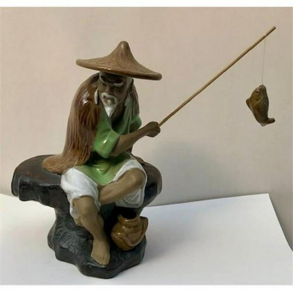 8.5 in. Glazed Fisherman Miniature Ceramic Figurine