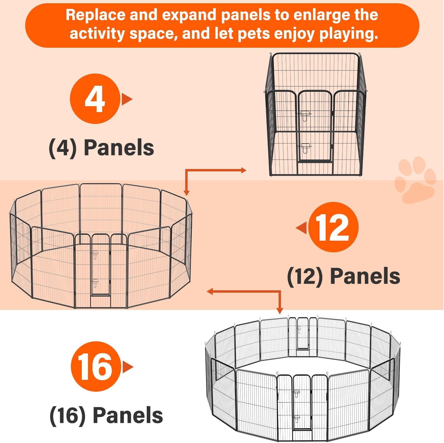 FDW 12 Panels 40 inch Black Folding Metal Exercise Pen, Heavy Duty Portable Fence Indoor Outdoor for Puppy