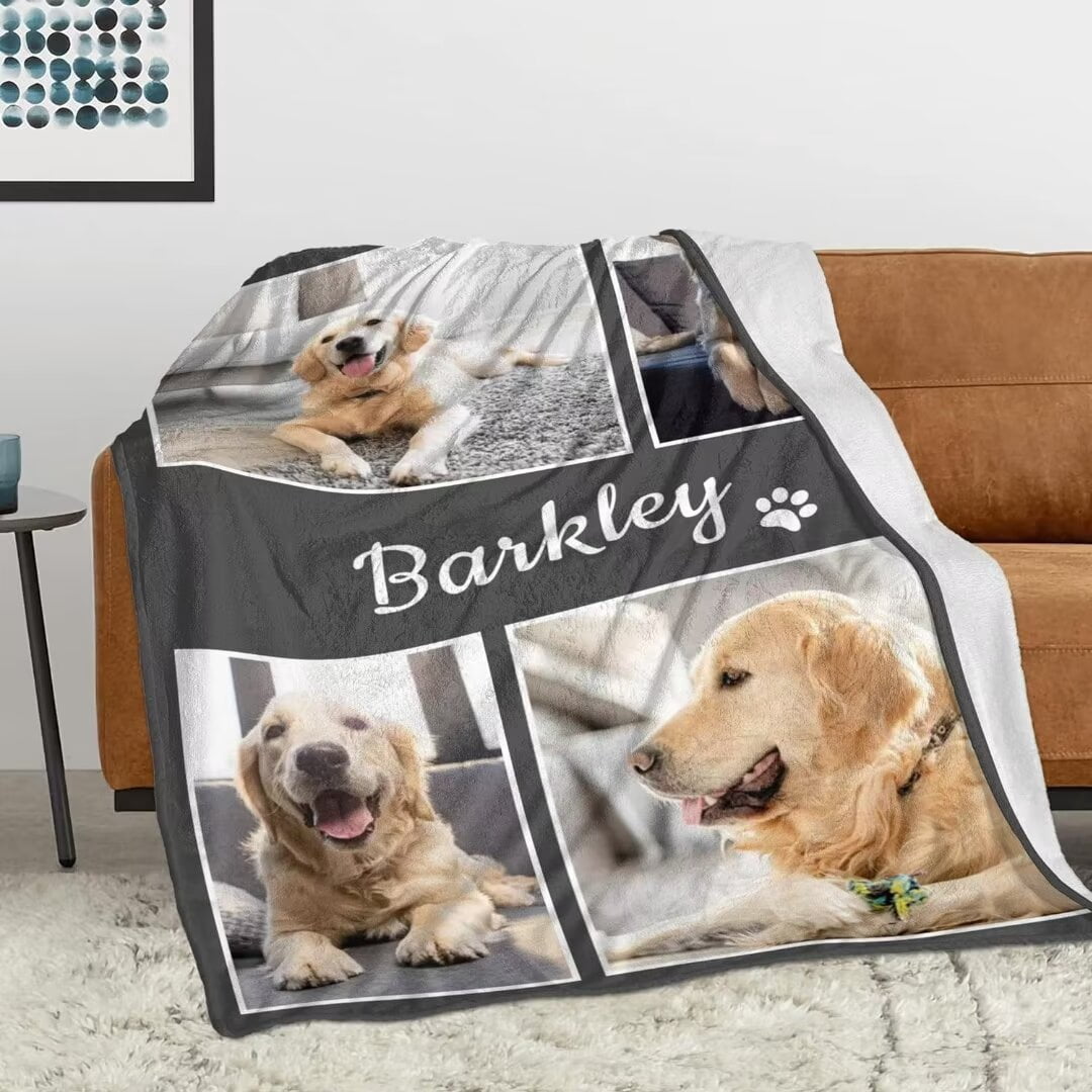 AISENIN Personalized Pets Blanket with Photos Custom Dog Blanket for Small Dogs Personalized Dog Blankets with Picture Dog Memorial Gifts for Loss of Dog Gifts for Pets Bereavement Passing Away