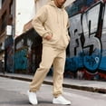 thumbnail image 2 of Domzest 2026 New Mens Track Suits 2 Piece Set Tracksuits Joggers Hoodie Full Zip Loose-Fit Autumn Outfits Long Sleeve Sports Crewneck Suits Sets With pocket Beige 2XL-Large, 2 of 7