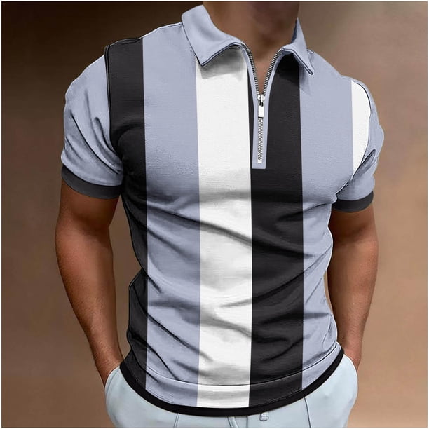 pstuiky camiseta de hombre, Camiseta holgada de manga corta con solapa y cremallera para hombre camisetas de hombre xl
