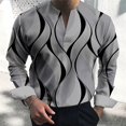 thumbnail image 1 of Men Casual Print V Neck Dress Shirts Long Sleeve Loose Collar Blouse Tops Tee, 1 of 8