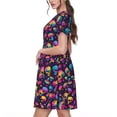 thumbnail image 2 of Naloa rainbow color mushroom Skull Print Womens Summer A-Line Dress with Pockets,Short Sleeve Dresses,Flowy Beach Swing Dress for Vacation Travel, 2 of 6