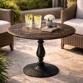 thumbnail image 4 of The Wooden Town Hand-Carved Solid Wood Coffee Table, 24"x24"x18" Burnt Finish Center Table with Black Aluminum Alloy Pillar Base for Living Room, 4 of 5