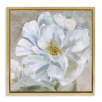 Stupell Industries Close Up White Bloom Plants & Flowers Painting Gold Floater Framed Canvas Art Print Wall Art, 25 x 25