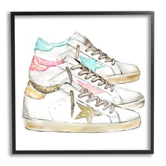 Stupell Industries Pastel Glam Fashion Sneakers Beauty & Fashion Painting Black Framed Art Print Wall Art