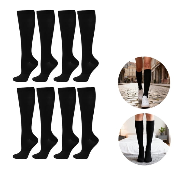 Boyscolos 4 Pairs Solid Socks Ribbed Knee High Socks Women Soft Stretchy Calf Socks JK Uniform School Fashion Casual Socks Black One Size