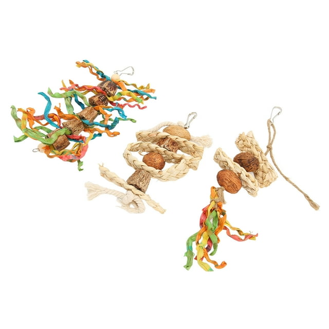 Juguetes Para Masticar Colgantes Para Loros, Atractivos Juguetes Para Masticar Pájaros, 3 Uds., Nueces, Cuerda De Cáñamo, Cáscara De Maíz Para Loros