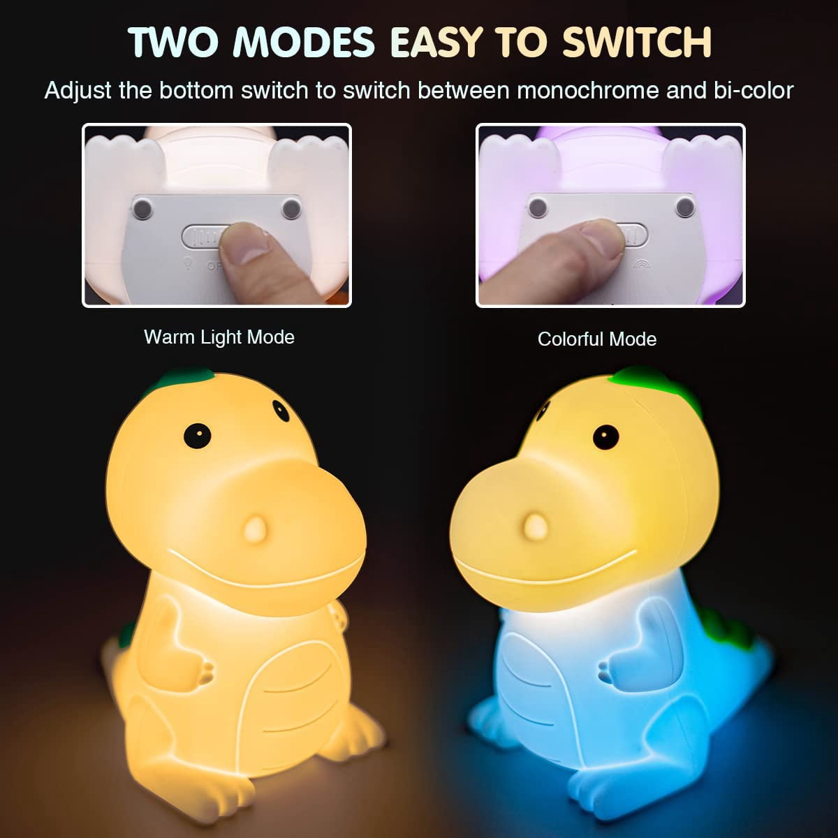 KOMI Dinosaur Night Light, Dimmable LED Nursery Lamp for Kids