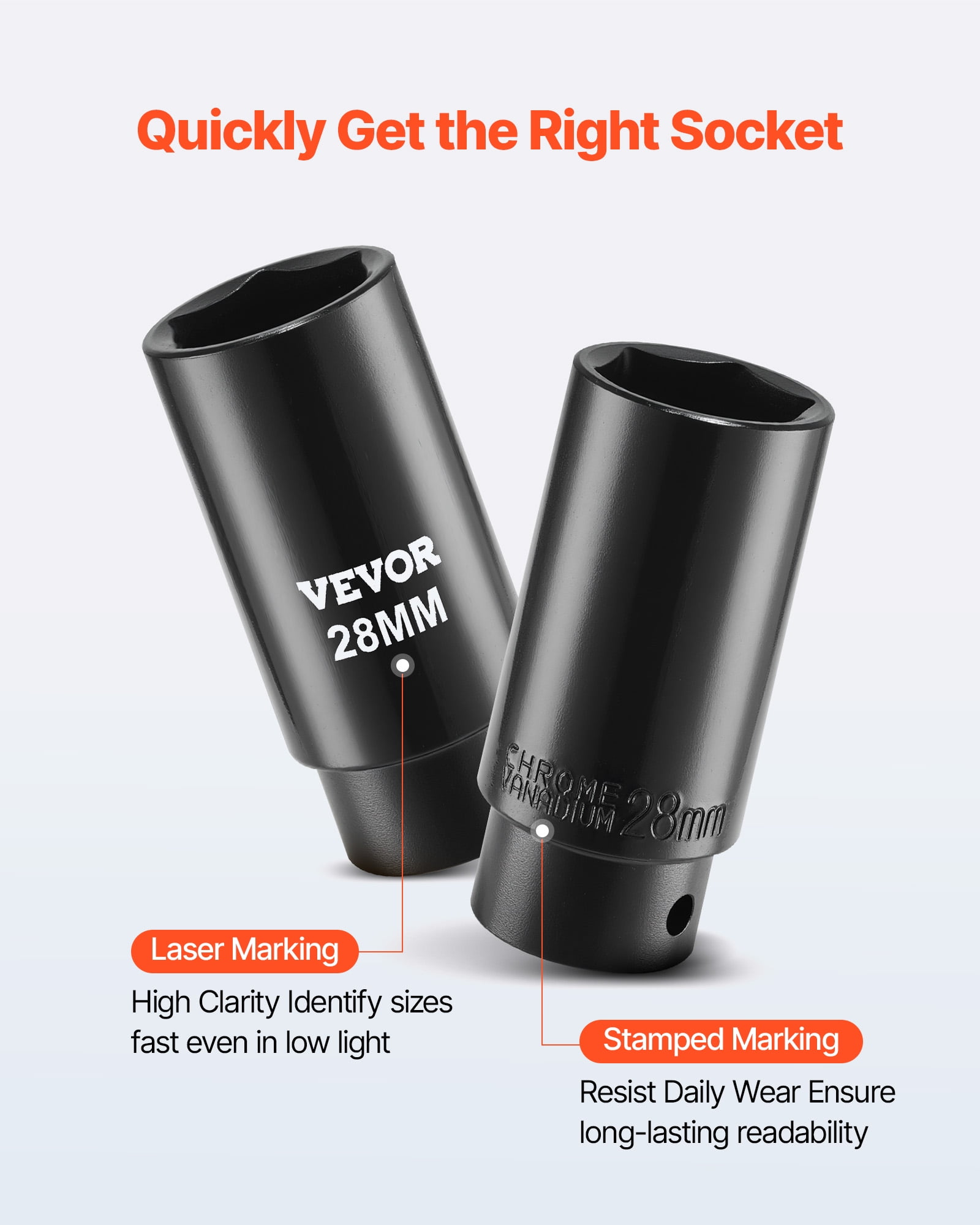 VEVOR 1/2 in Drive Impact Socket Set, 91 Piece, 6 Point Deep & Shallow Impact Sockets, SAE (5/16 to 1-1/4 in) and Metric (8 to 32 mm) Sizes with Extension Bars (3, 5, 10 in), Cr-V Steel,Carrying Case