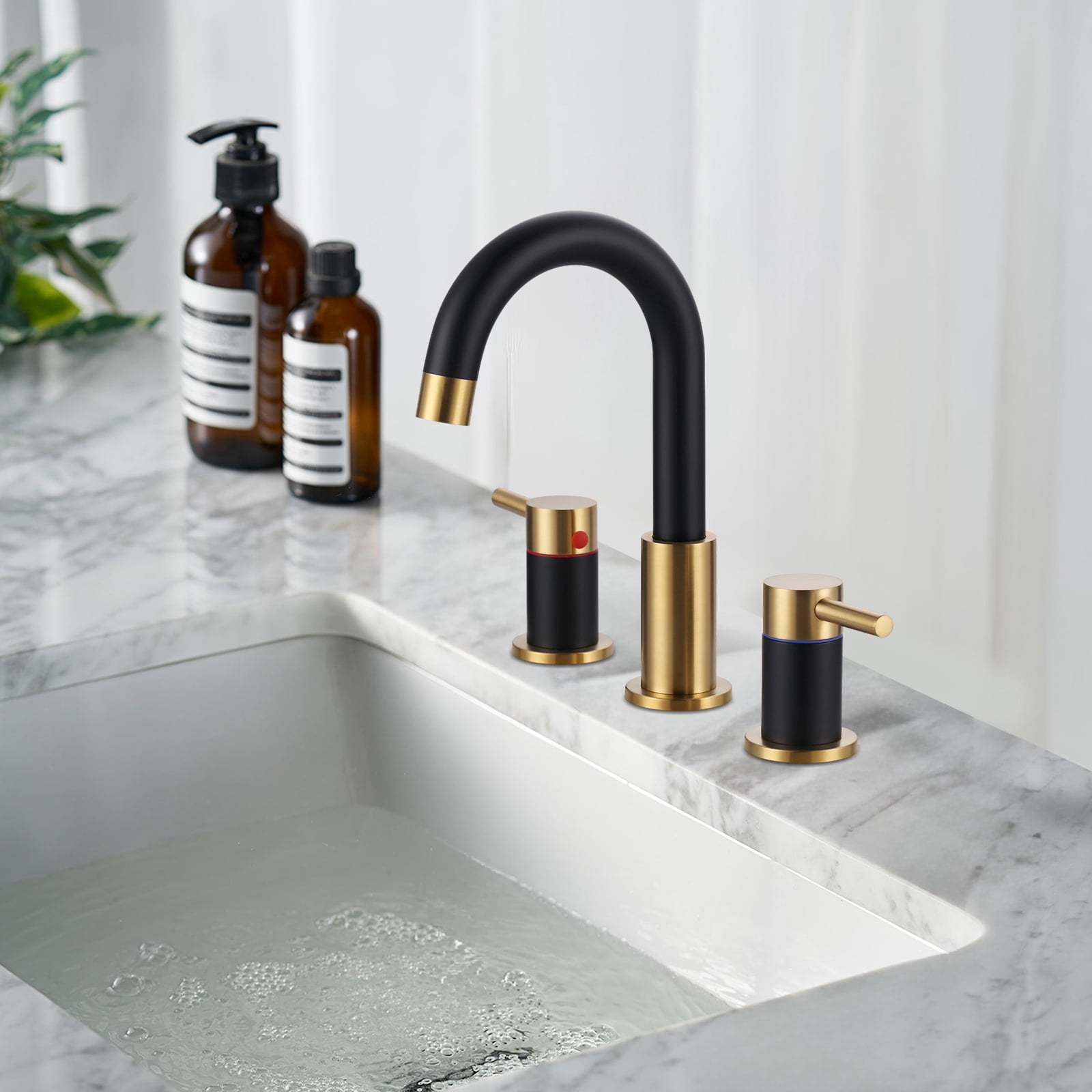 Wowow 2-Handle 3 Hole Widespread Bathroom Sink Faucet in Brushed Nickel,Fit for 6inch and 8inch Sink with Pop UP Drain