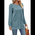 thumbnail image 2 of Camisas de Larga para Mujer Suéteres Largos con Bolsillos Tops Tipo Túnica Corte Holgado Azul XXL, 2 of 8