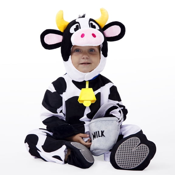 Joyfy Baby Cow Costume with Milking Bucket for Toddler, Kids Halloween Farm Party Dress up Role Playing Cosplay 0-5 Years