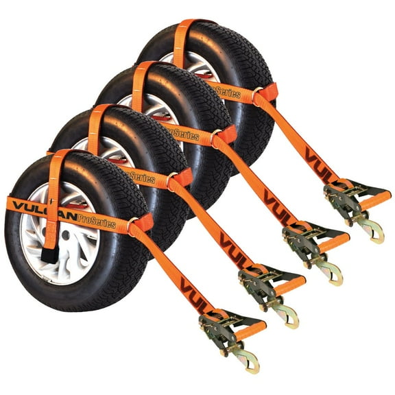 VULCAN Car Tie Down - Snap Hook - Adjustable Loop - 4 Pack - PROSeries - 3300 Lbs SWL