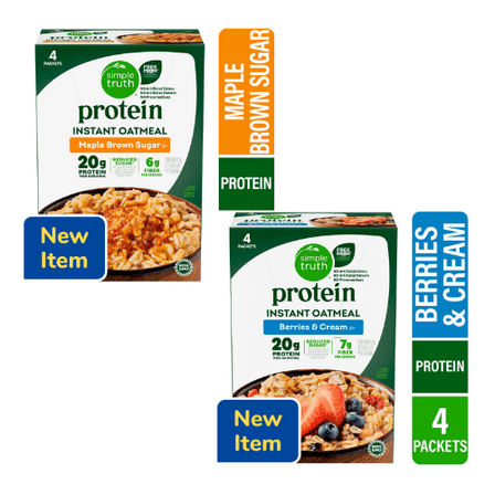 Simple Truth Instant Oatmeal  (Protein Berries and Cream, Protein Maple Brown Sugar) ,2 Pack Variety