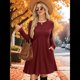 thumbnail image 5 of Vestido de Larga para Mujer, Cuello Redondo, Cintura Alta, Túnica con Bolsillos Vino Tinto L, 5 of 6