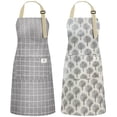 thumbnail image 1 of NLUS Paquete de 2 delantales de cocina impermeables con babero ajustable, suave delantal de chef con 2 bolsillos para hombres y mujeres (rayas grises/árboles grises), 1 of 5